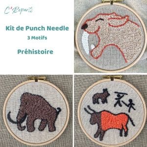 Carton de 24 Kits Punch Needle 3 motifs Préhistoire
