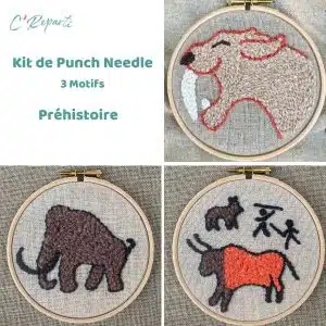 Carton de 24 Kits Punch Needle 3 motifs Préhistoire
