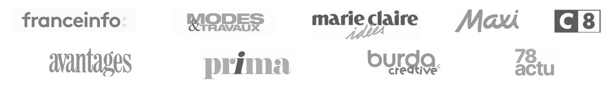 C'Reparti dans la presse : France Info, Modes & Travaux, Marie Claire Idées, Maxi, C8, Avantages, Prima, Burda Creative, 78 Actu